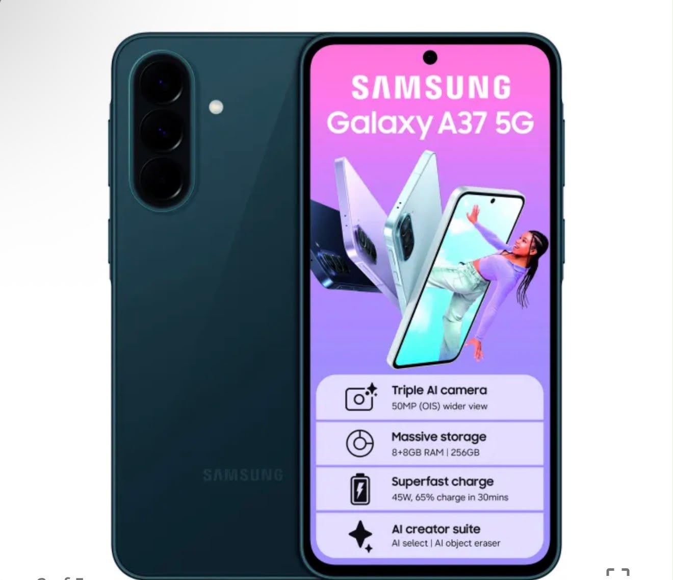 Samsung Galaxy A37 5G (2026), teléfono inteligente Android  color verde obscuro