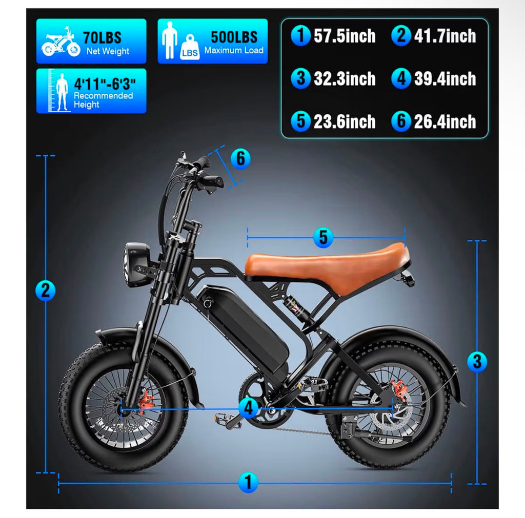 Electric Bike for Adults，1200W Peak Motor Power, 20" Fat Tire，28 Mph Speed, 48V 18AH
