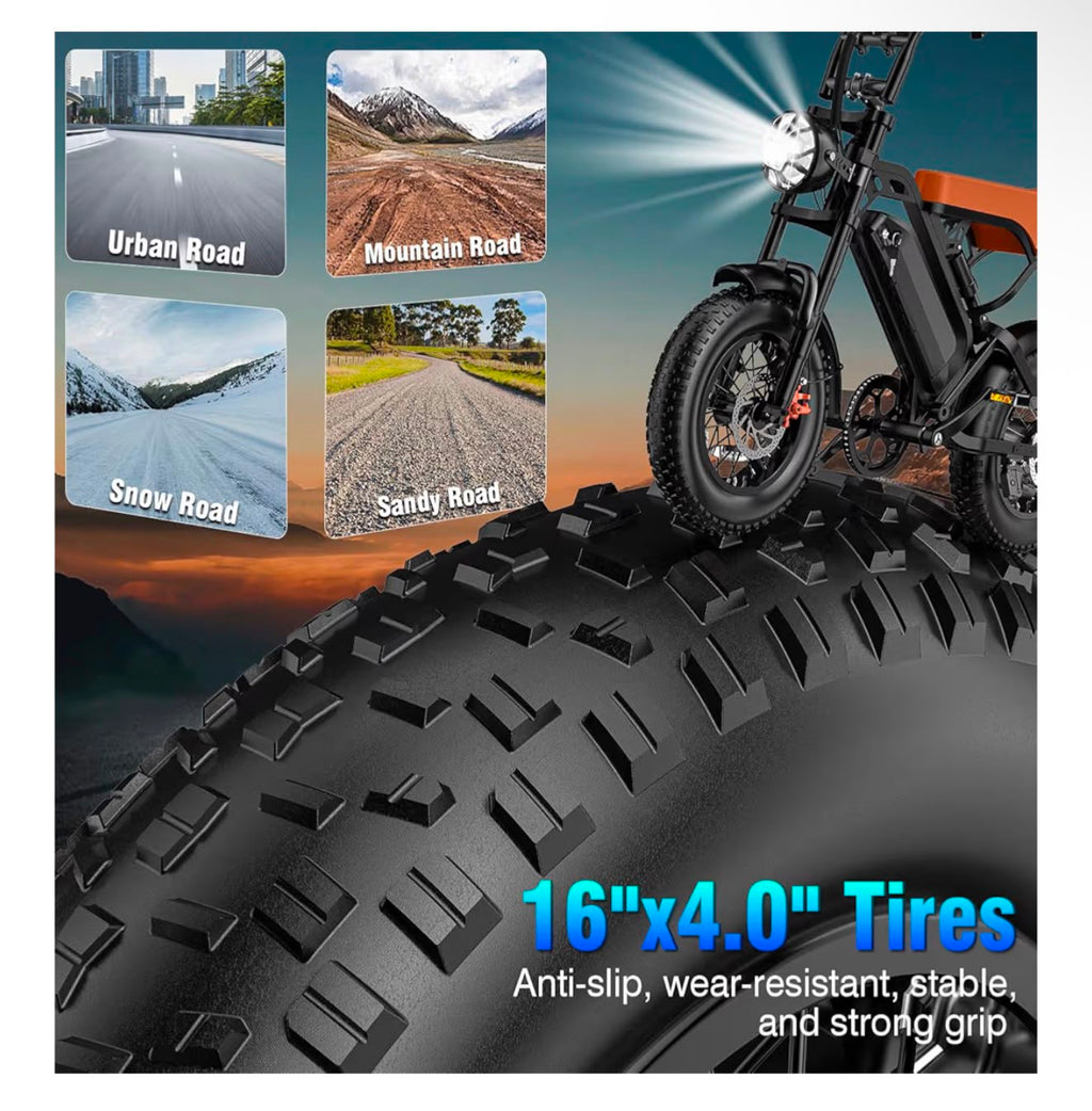 Electric Bike for Adults，1200W Peak Motor Power, 20" Fat Tire，28 Mph Speed, 48V 18AH