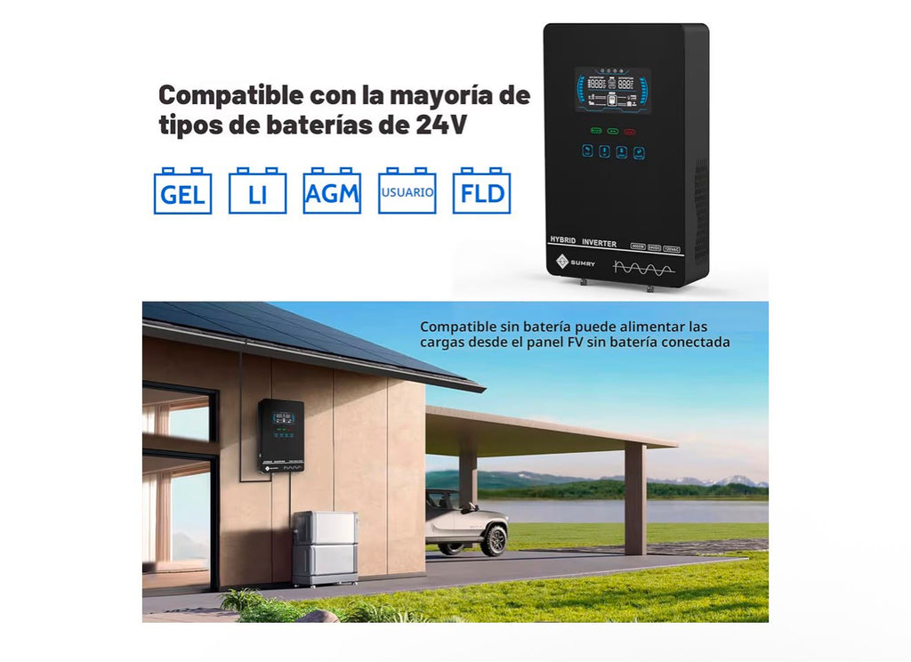 SUMRY - Inversor solar híbrido, 4000 W, 24 V CC a 120 V CA